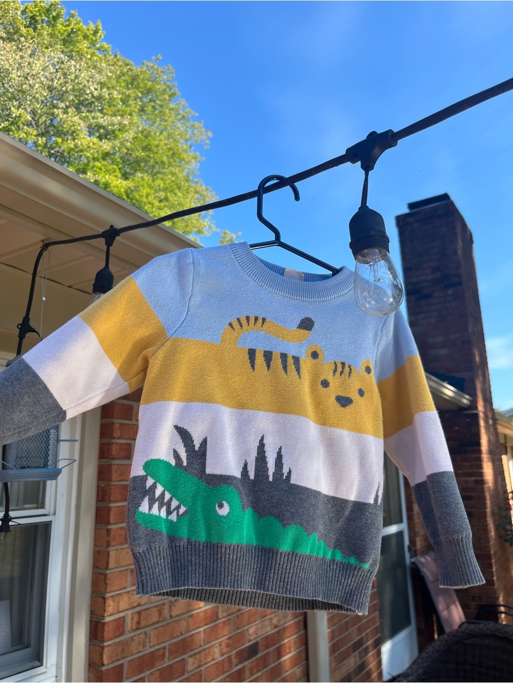 Kids' Striped Animal Crewneck Sweater - Yellow, Light Blue, Gray, Green